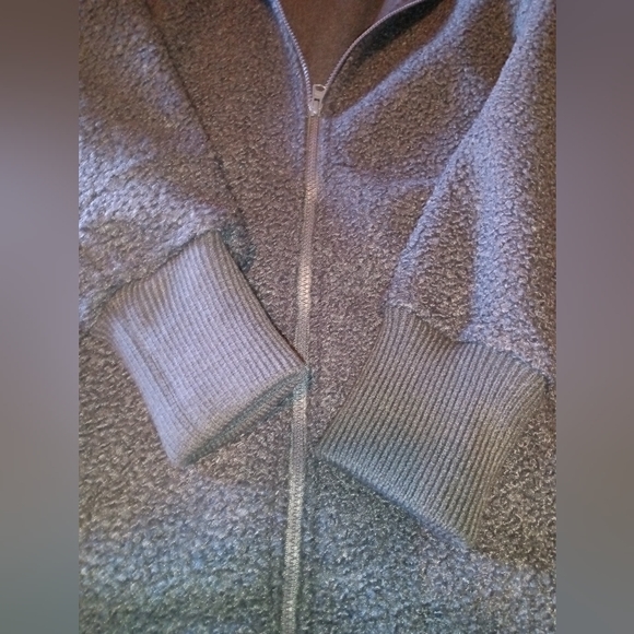 🆕 Lands' End | Cozy Boucle Fleece Coat with Hood Charcoal Grey Size Medium - Picture 7 of 9